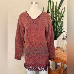 Vintage Boho Sweater Ramie Cotton Mohair Blend fringe beaded knit‎ fall medium